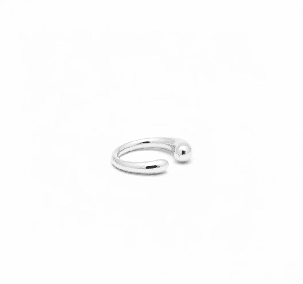 Close-up of Aura Ring 18K Gold Adjustable Sterling Silver with a rounded ball end